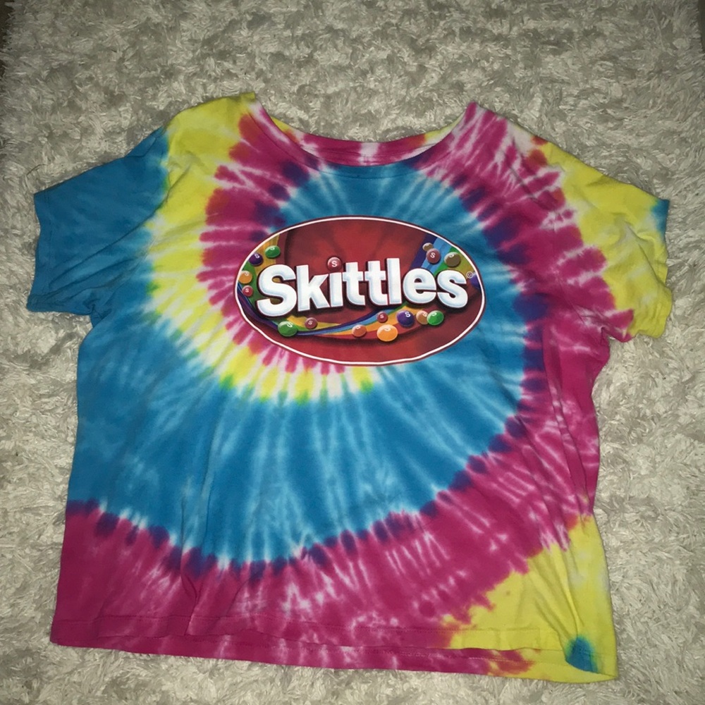 Cropped tie dye skittles shirt